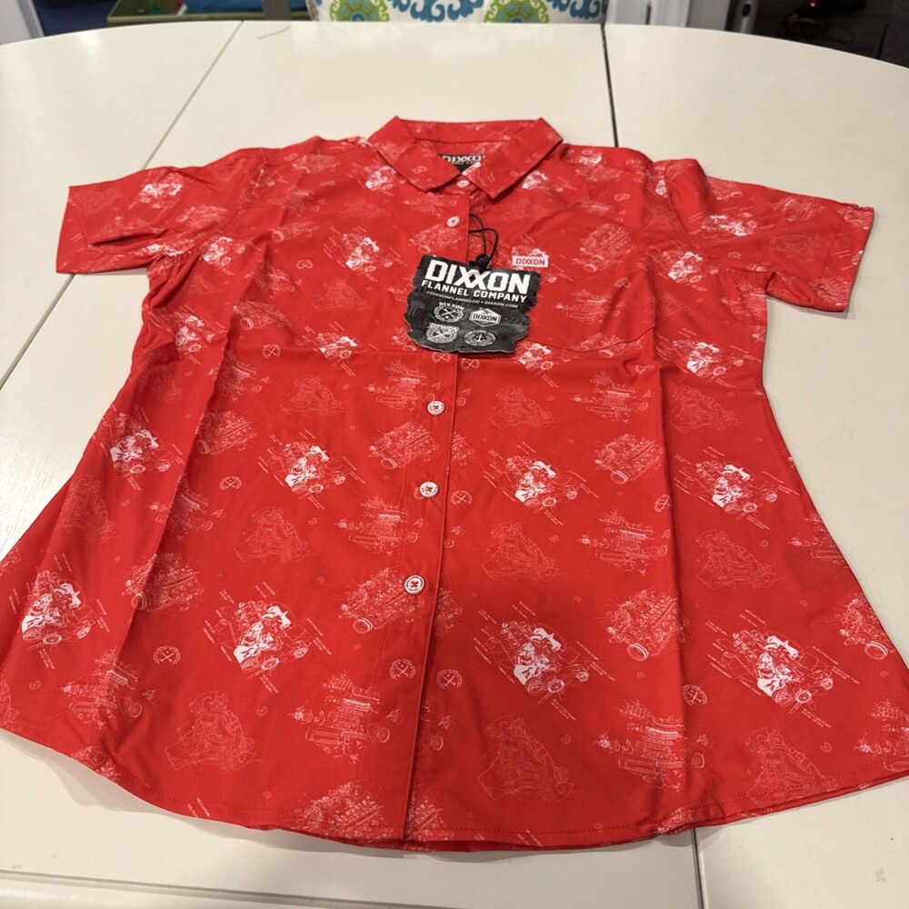 DIXXON Womens the 350 short sleeve button-down shirt Red Size M NEW - Picture 2 of 9